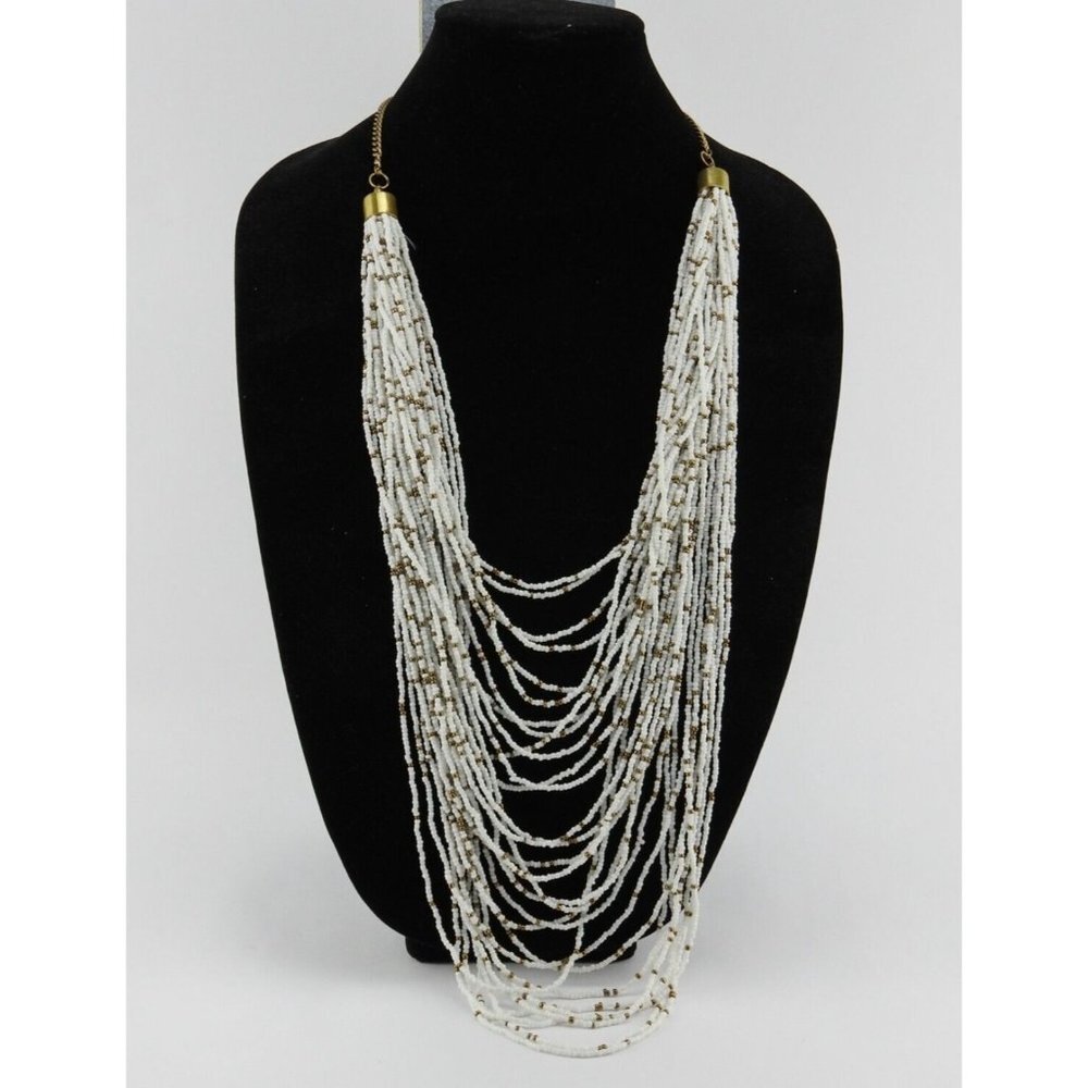 New Madison Tyler Multi Strand White Gold Seed Beads Statement Necklace